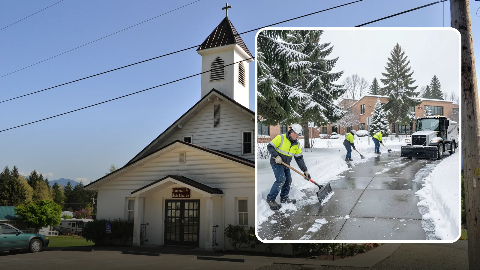 Medical Office Sidewalk Clearing in Concrete, Skagit County, WA - Patient-safety sidewalk clearing for Western Washington medical offices, keeping entrances and accessible routes clear for those...