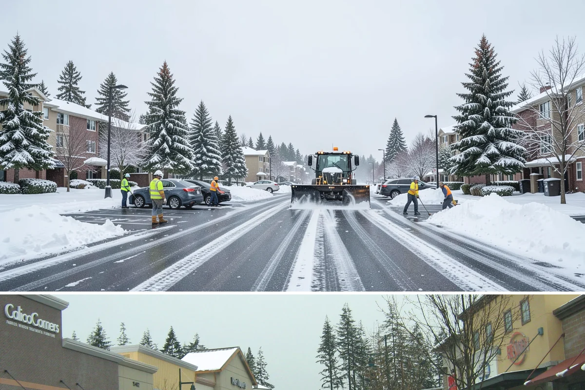 Medical Office Sidewalk Clearing in Mill Creek, Snohomish County, WA - Medical office risk runs from late November through February, with day-long freeze-thaw demanding repeat visits during clinic...