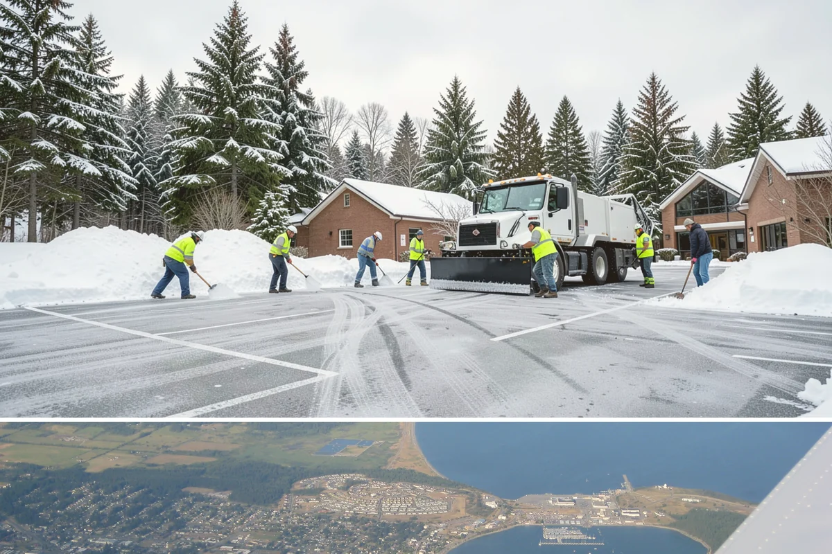 Medical Office Sidewalk Clearing in Oak Harbor, Island County, WA - Medical office risk runs from late November through February, with day-long freeze-thaw demanding repeat visits during clinic...