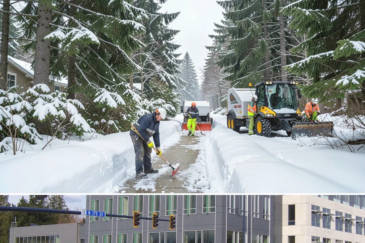 Medical Office Sidewalk Clearing in Shoreline, King County, WA - Medical office risk runs from late November through February, with day-long freeze-thaw demanding repeat visits during clinic...