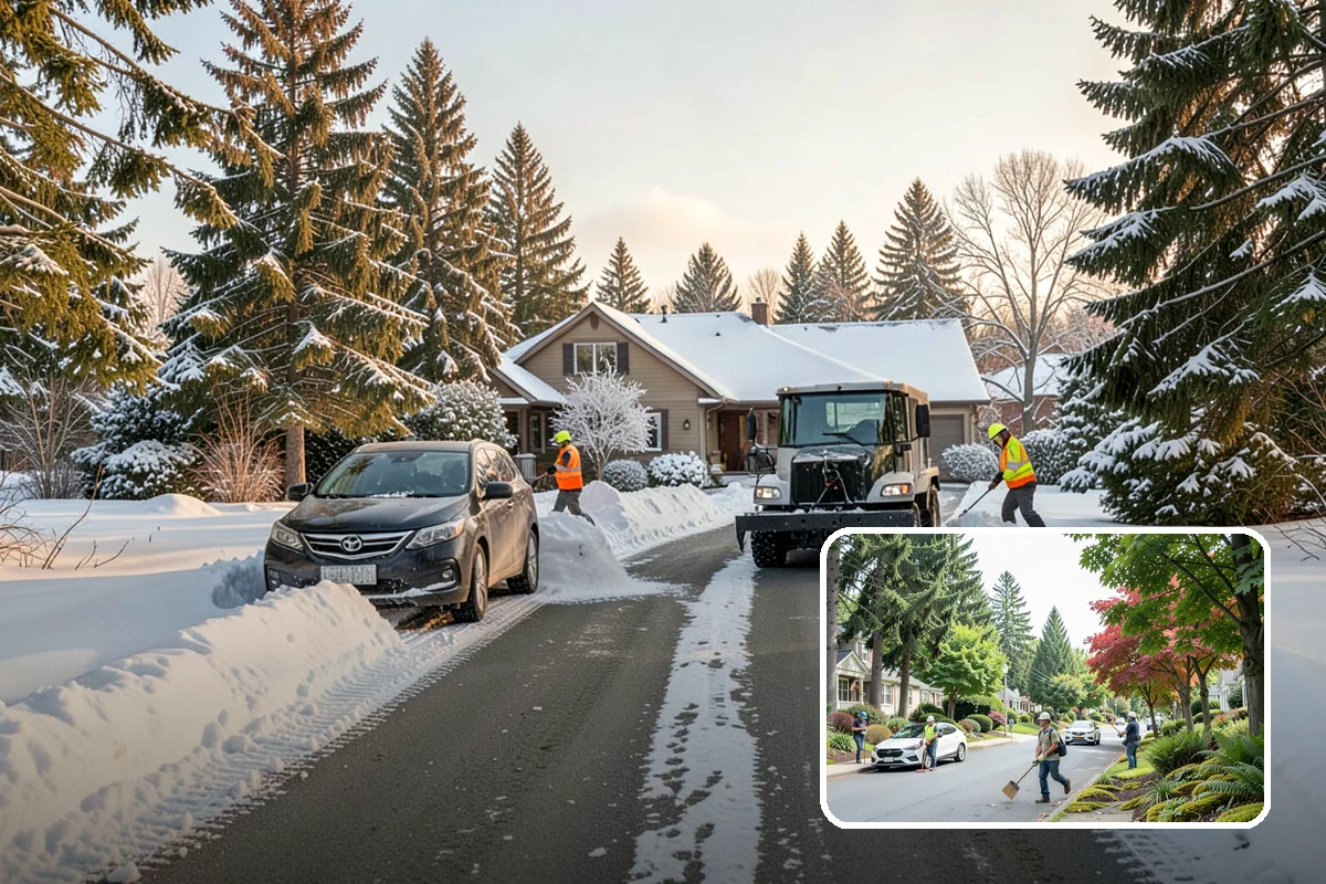 Medical Office Snow Plowing in Beaux Arts Village, King County, WA - Patient lots and ADA stalls cleared before the first appointment
