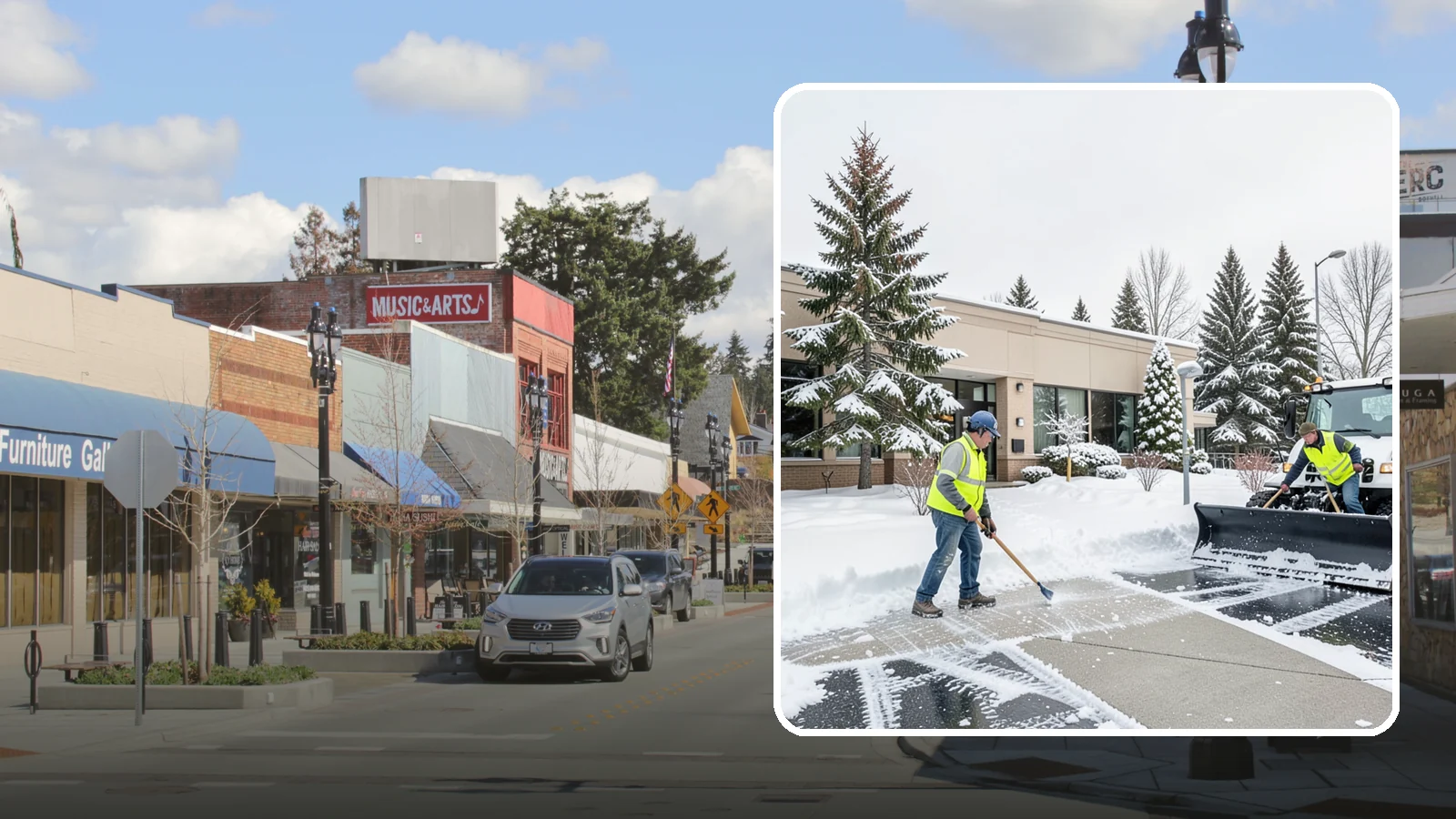 Medical Office Snow Plowing in Bothell, King County, WA - We plow medical office lots and entrances early so patients, many with limited mobility, arrive on clear, safe pavement.