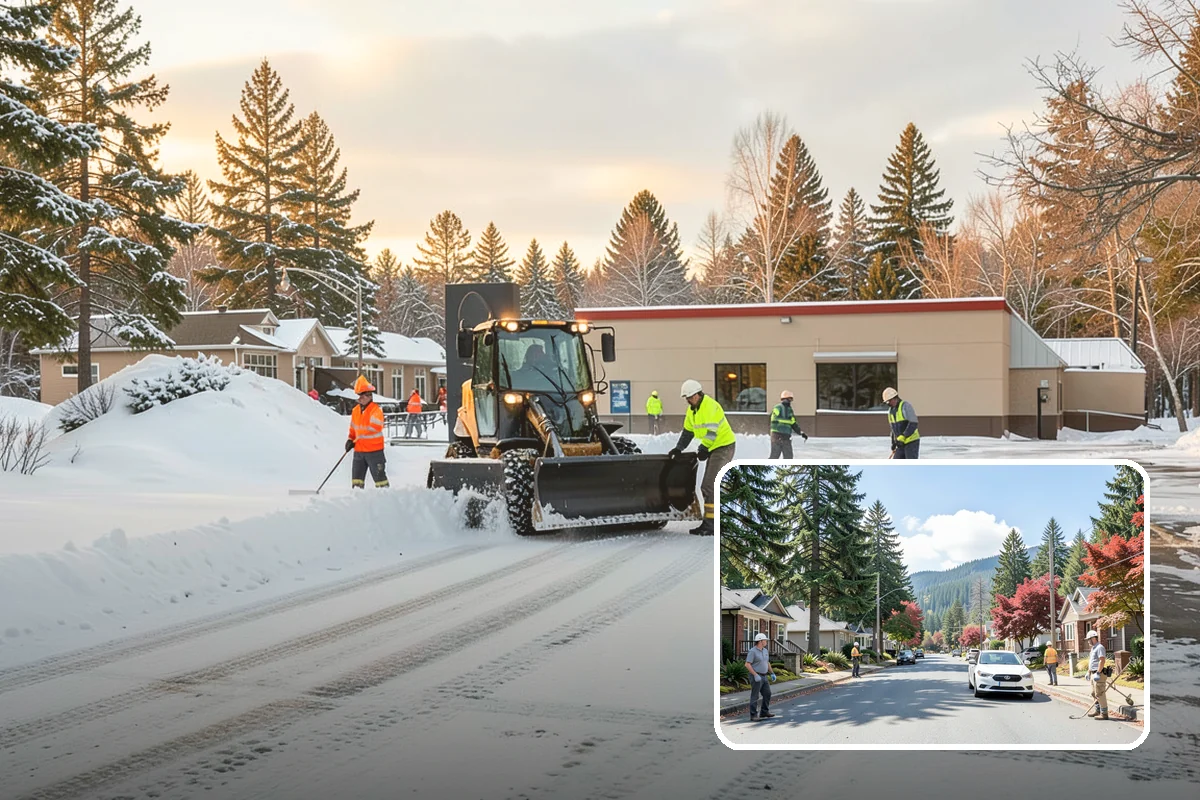 Medical Office Snow Plowing in Hunts Point, King County, WA - Patient lots and ADA stalls cleared before the first appointment