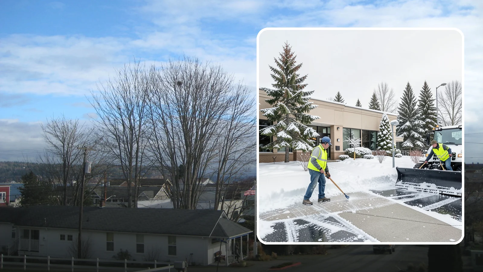 Medical Office Snow Plowing in Langley, Island County, WA - We plow medical office lots and entrances early so patients, many with limited mobility, arrive on clear, safe pavement.