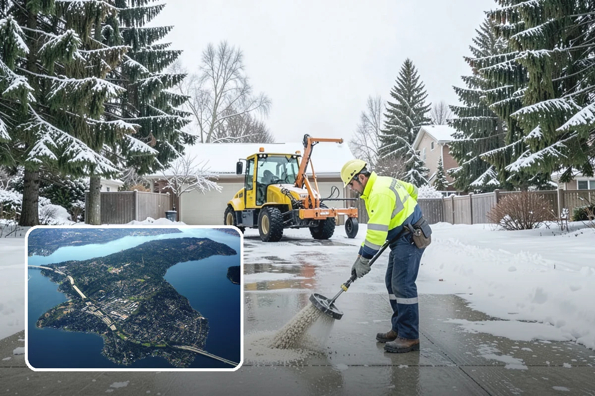 Medical Office Snow Plowing in Mercer Island, King County, WA - Patient lots and ADA stalls cleared before the first appointment