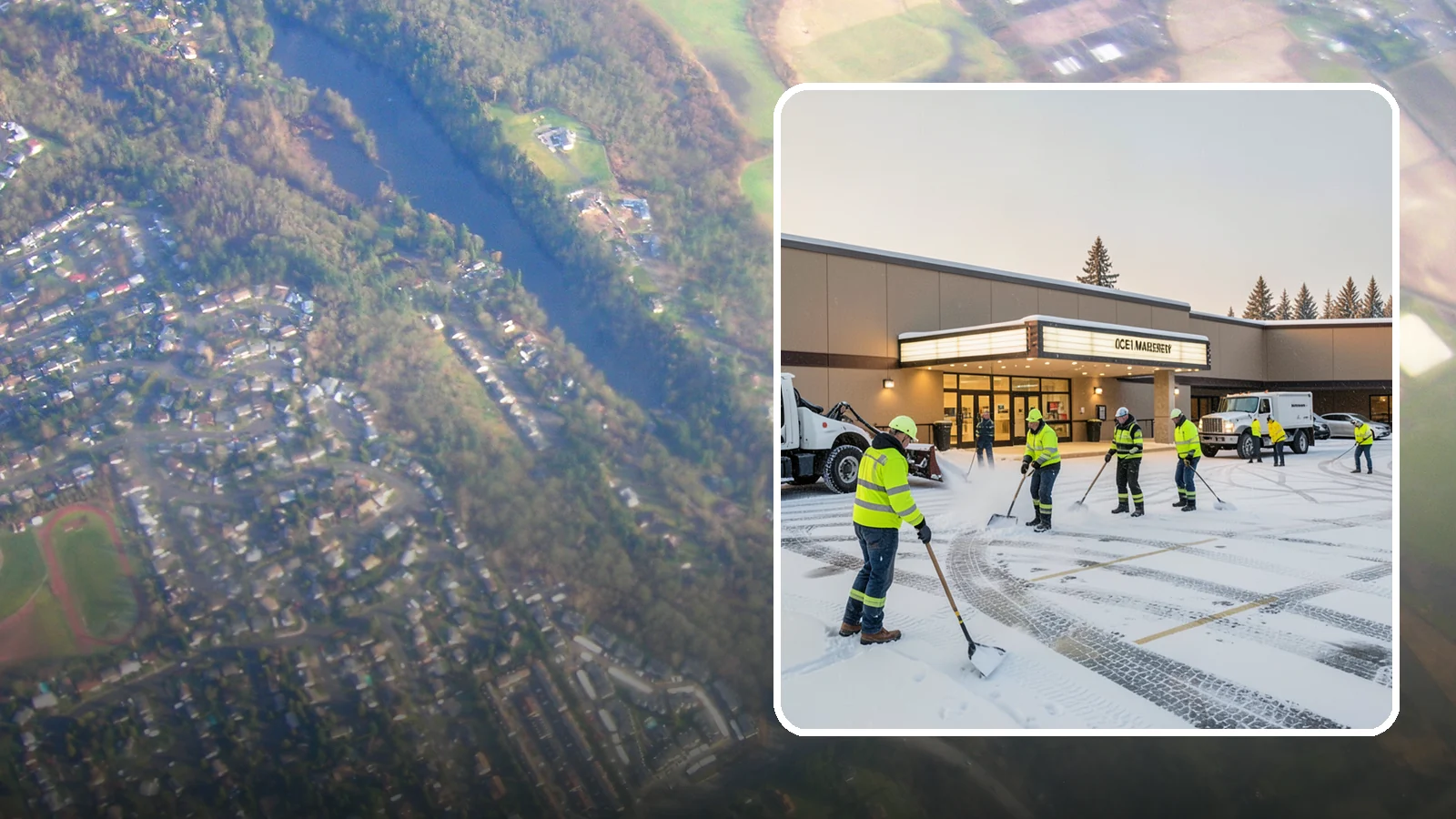 Movie Theater Snow Removal in Algona, King County, WA - A snowy Friday night should not empty your auditoriums, so we keep the lot, box-office walk, and entrance dry and safe for...