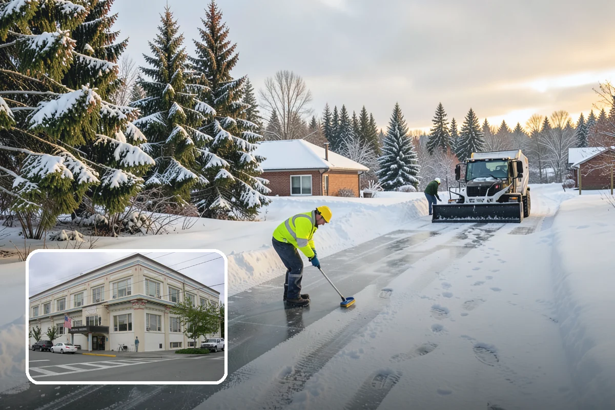 Movie Theater Snow Removal in Anacortes, Skagit County, WA - Lot cleared and salted before evening showtimes