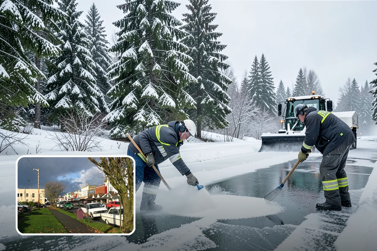 Movie Theater Snow Removal in Arlington, Snohomish County, WA - Lot cleared and salted before evening showtimes