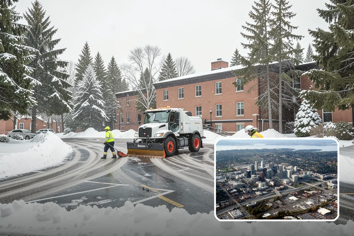 Movie Theater Snow Removal in Bellevue, King County, WA - Lot cleared and salted before evening showtimes