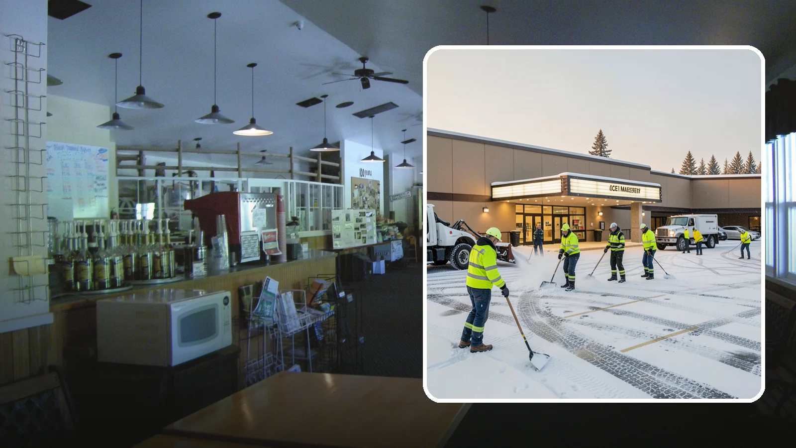 Movie Theater Snow Removal in Black Diamond, King County, WA - A snowy Friday night should not empty your auditoriums, so we keep the lot, box-office walk, and entrance dry and safe for...