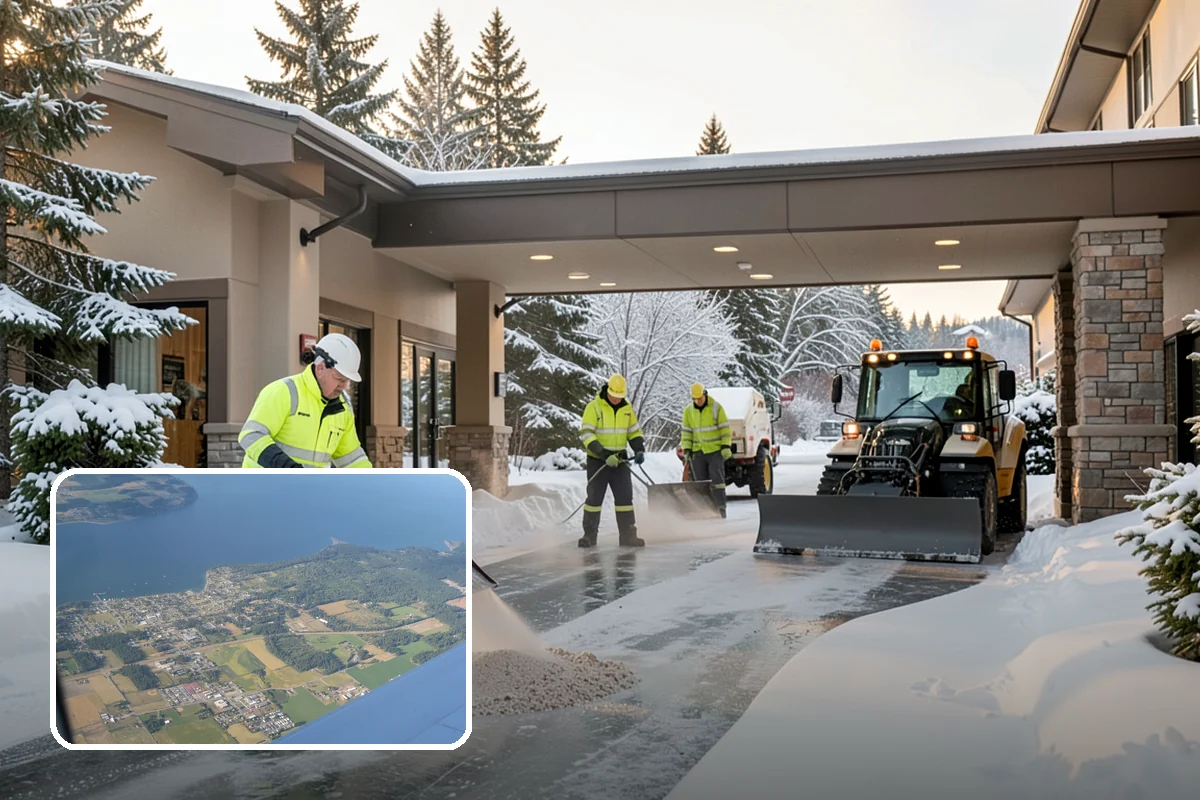 Movie Theater Snow Removal in Coupeville, Island County, WA - Lot cleared and salted before evening showtimes