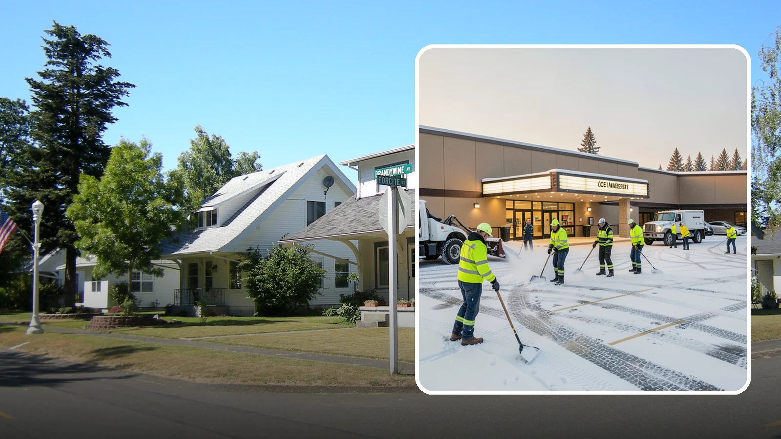 Movie Theater Snow Removal in DuPont, Pierce County, WA - A snowy Friday night should not empty your auditoriums, so we keep the lot, box-office walk, and entrance dry and safe for...