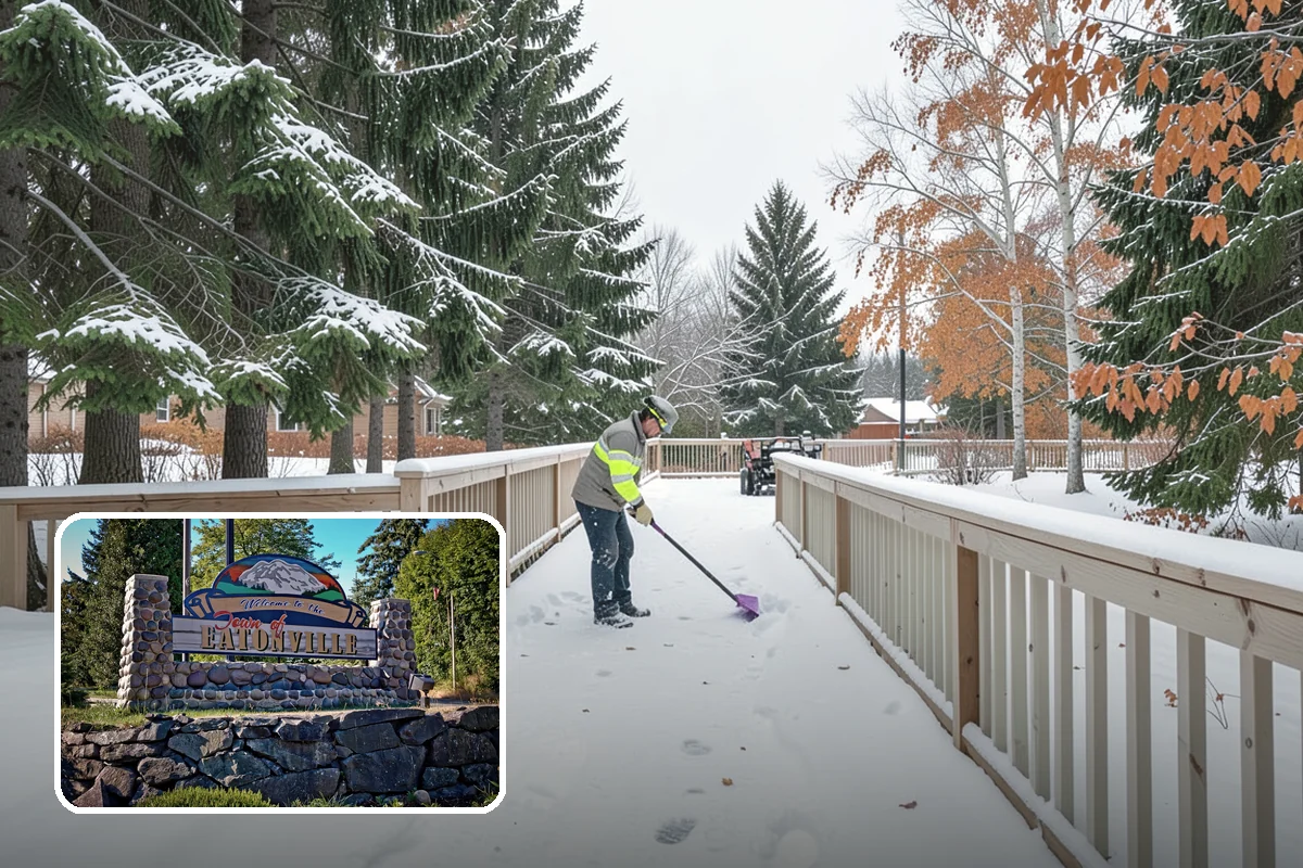 Movie Theater Snow Removal in Eatonville, Pierce County, WA - Lot cleared and salted before evening showtimes