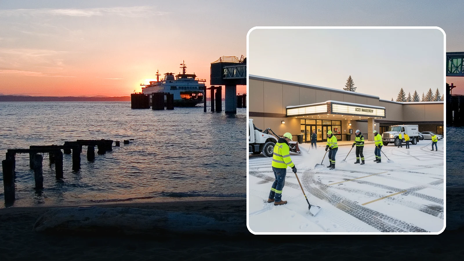 Movie Theater Snow Removal in Edmonds, Snohomish County, WA - A snowy Friday night should not empty your auditoriums, so we keep the lot, box-office walk, and entrance dry and safe for...