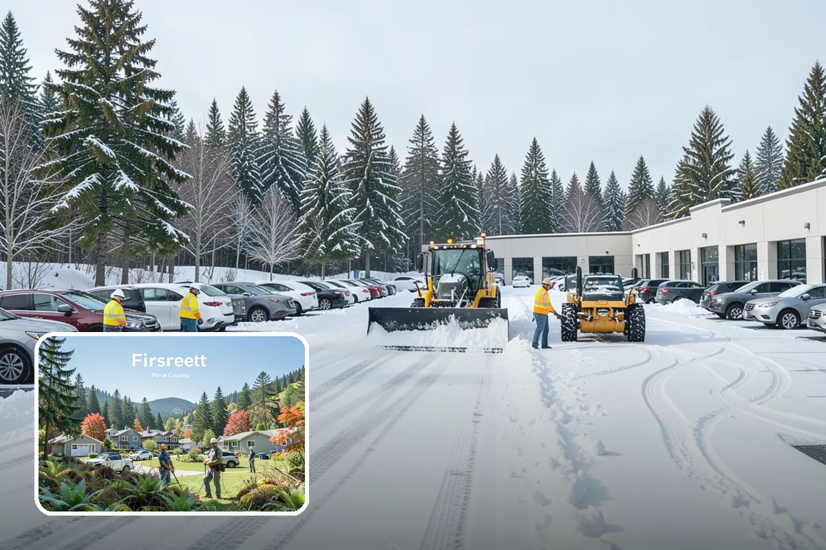 Movie Theater Snow Removal in Fircrest, Pierce County, WA - Lot cleared and salted before evening showtimes