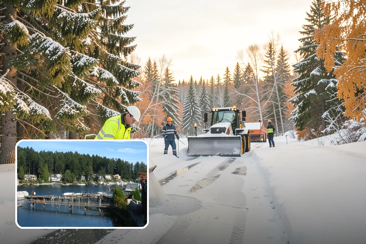 Movie Theater Snow Removal in Gig Harbor, Pierce County, WA - Lot cleared and salted before evening showtimes