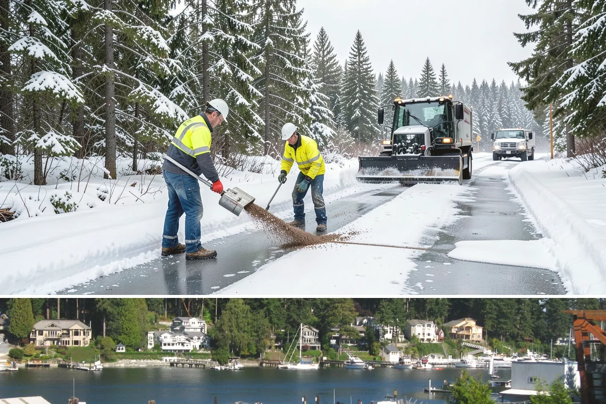 Movie Theater Snow Removal in Gig Harbor, Pierce County, WA - Expect the heaviest need on December through February weekends, when cold evenings follow damp Puget Sound days.
