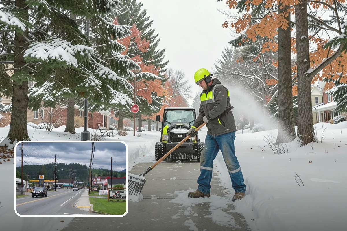 Movie Theater Snow Removal in Granite Falls, Snohomish County, WA - Lot cleared and salted before evening showtimes