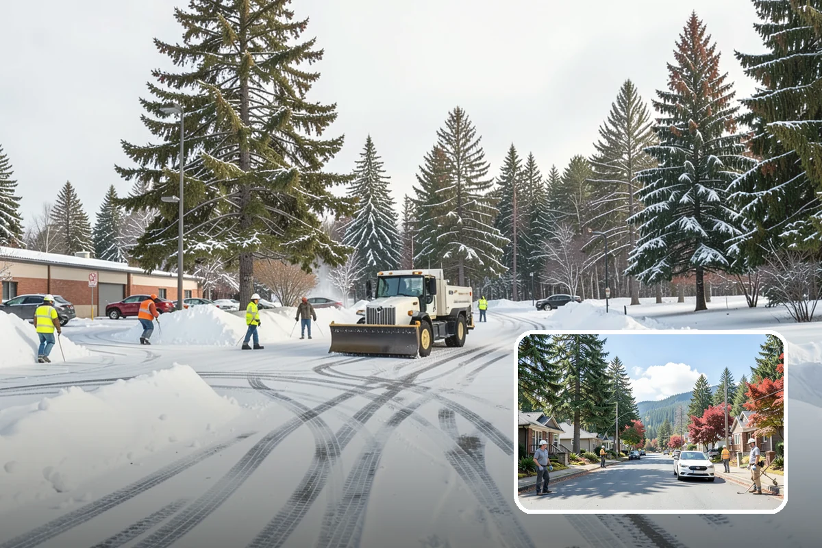 Movie Theater Snow Removal in Hunts Point, King County, WA - Lot cleared and salted before evening showtimes