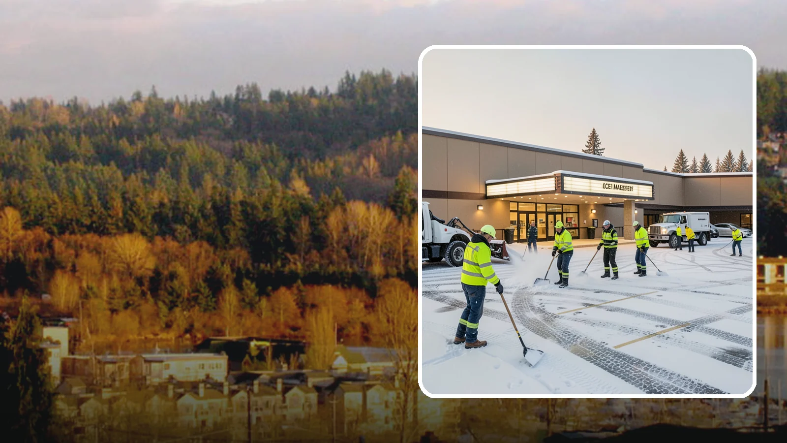 Movie Theater Snow Removal in Kenmore, King County, WA - A snowy Friday night should not empty your auditoriums, so we keep the lot, box-office walk, and entrance dry and safe for...