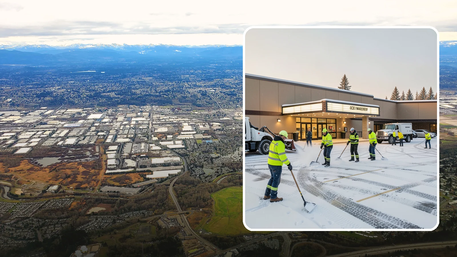 Movie Theater Snow Removal in Kent, King County, WA - A snowy Friday night should not empty your auditoriums, so we keep the lot, box-office walk, and entrance dry and safe for...