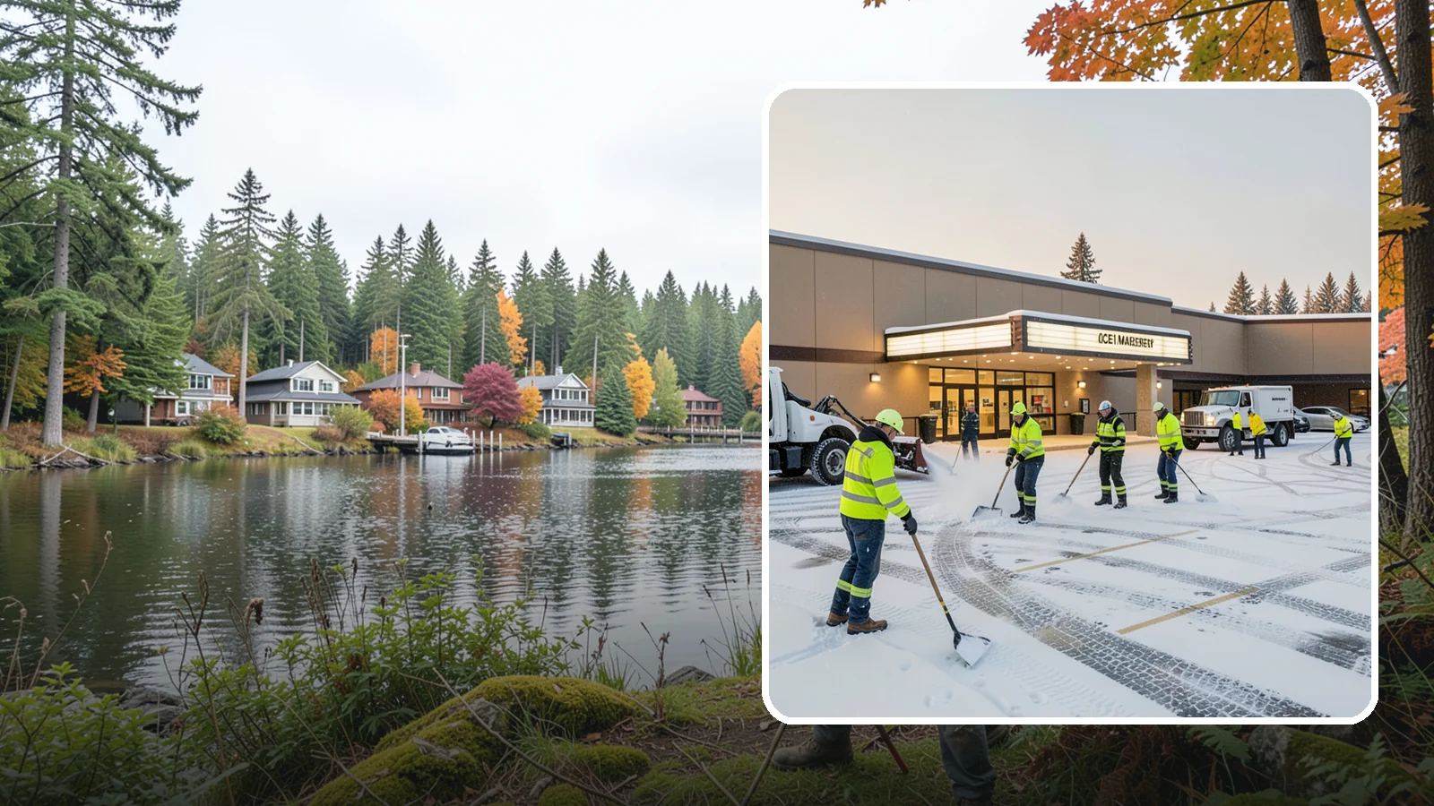 Movie Theater Snow Removal in La Conner, Skagit County, WA - A snowy Friday night should not empty your auditoriums, so we keep the lot, box-office walk, and entrance dry and safe for...