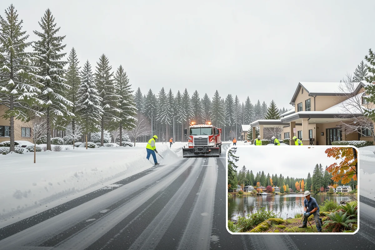 Movie Theater Snow Removal in La Conner, Skagit County, WA - Lot cleared and salted before evening showtimes