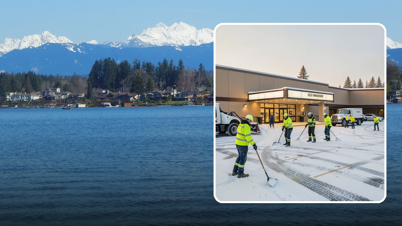 Movie Theater Snow Removal in Lake Stevens, Snohomish County, WA - A snowy Friday night should not empty your auditoriums, so we keep the lot, box-office walk, and entrance dry and safe for...