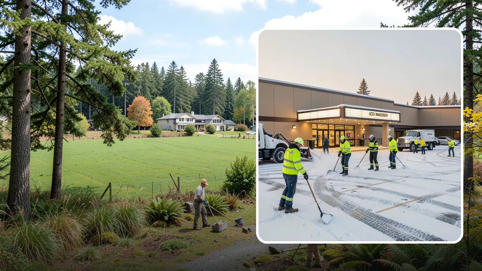 Movie Theater Snow Removal in Lyman, Skagit County, WA - A snowy Friday night should not empty your auditoriums, so we keep the lot, box-office walk, and entrance dry and safe for...