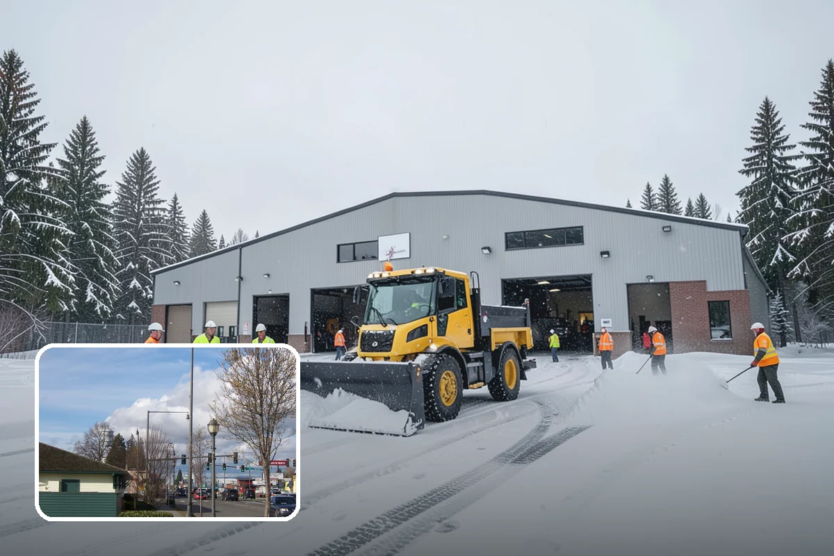 Movie Theater Snow Removal in Marysville, Snohomish County, WA - Lot cleared and salted before evening showtimes