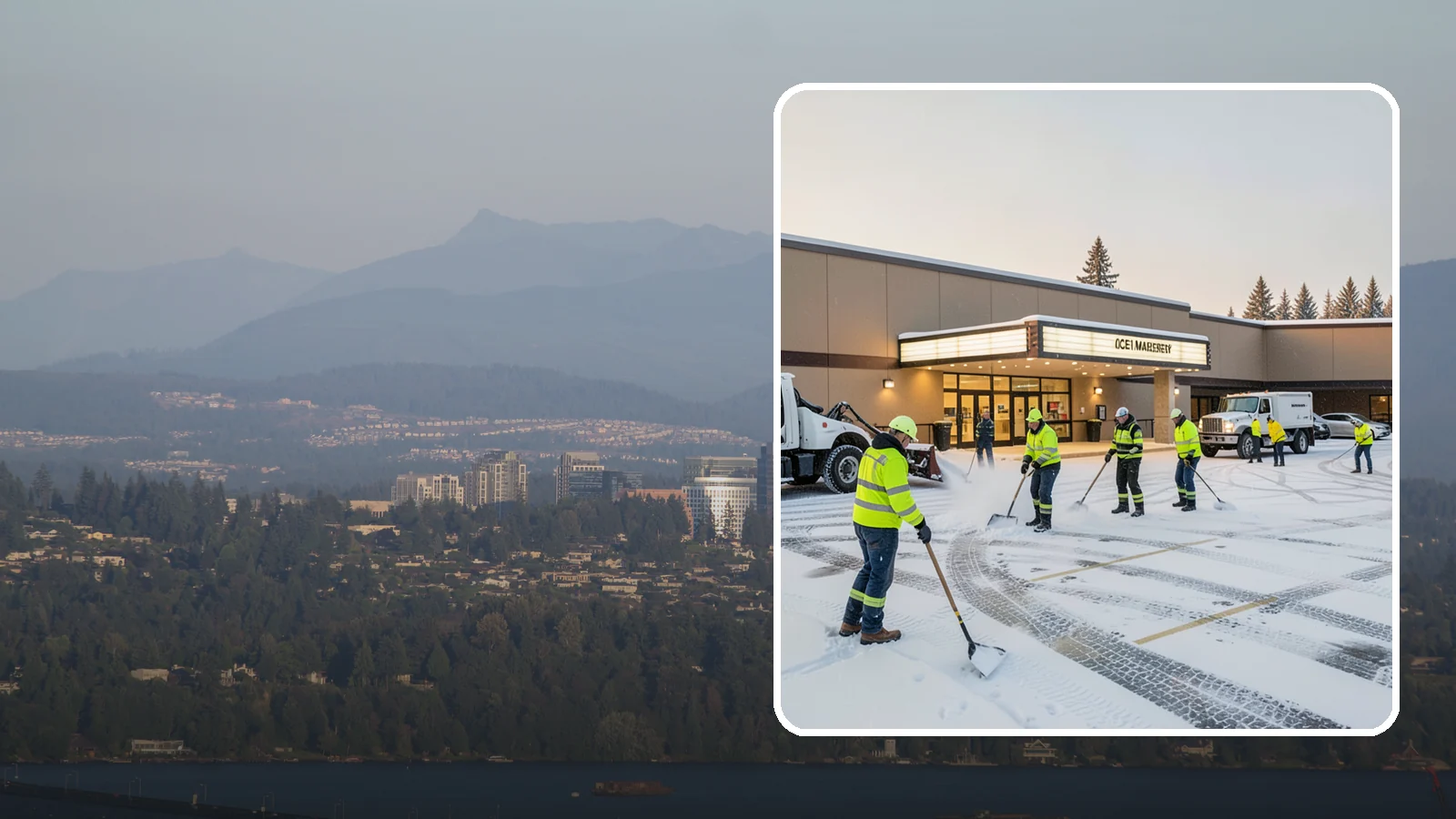 Movie Theater Snow Removal in Medina, King County, WA - A snowy Friday night should not empty your auditoriums, so we keep the lot, box-office walk, and entrance dry and safe for...
