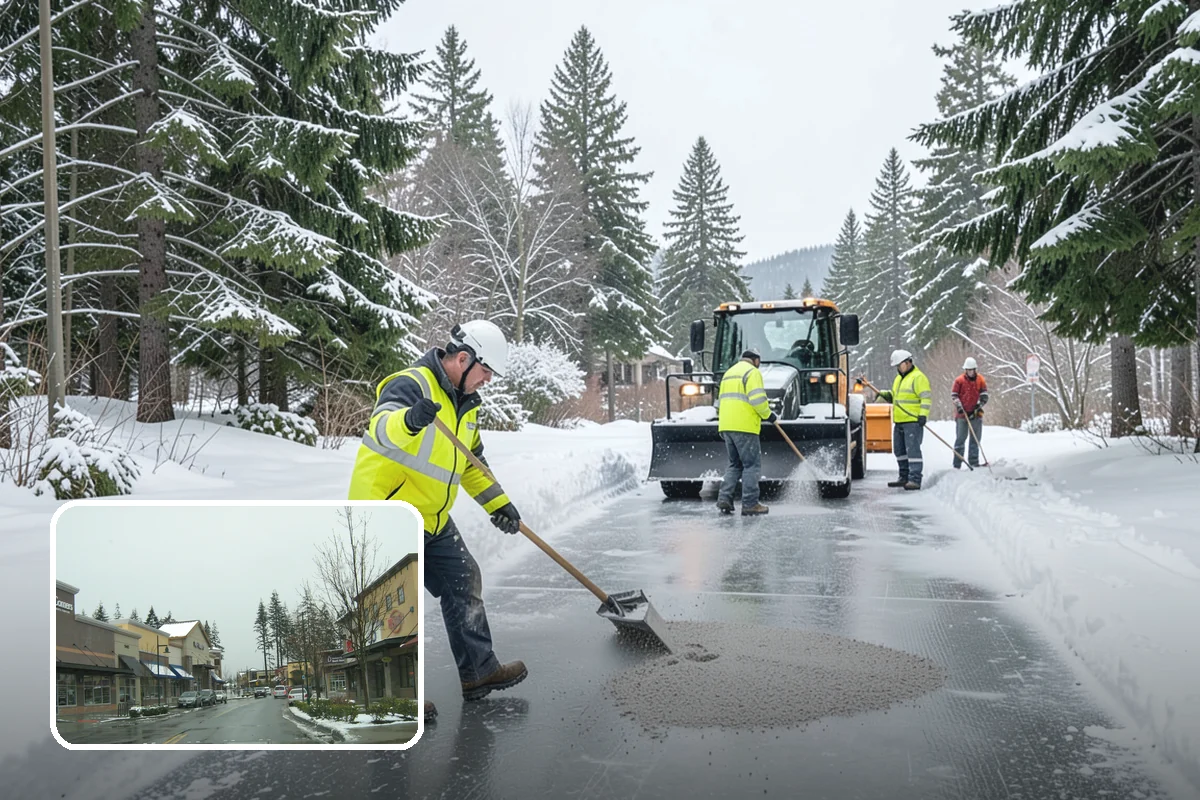 Movie Theater Snow Removal in Mill Creek, Snohomish County, WA - Lot cleared and salted before evening showtimes