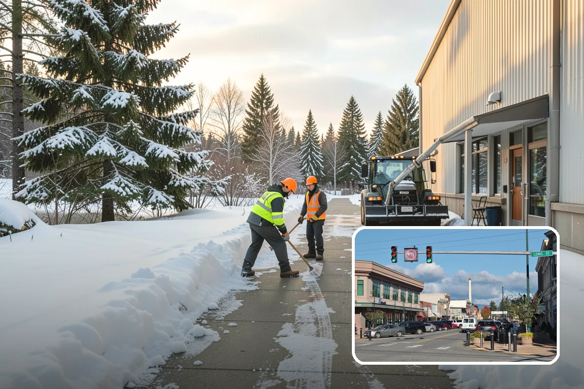 Movie Theater Snow Removal in Monroe, Snohomish County, WA - Lot cleared and salted before evening showtimes