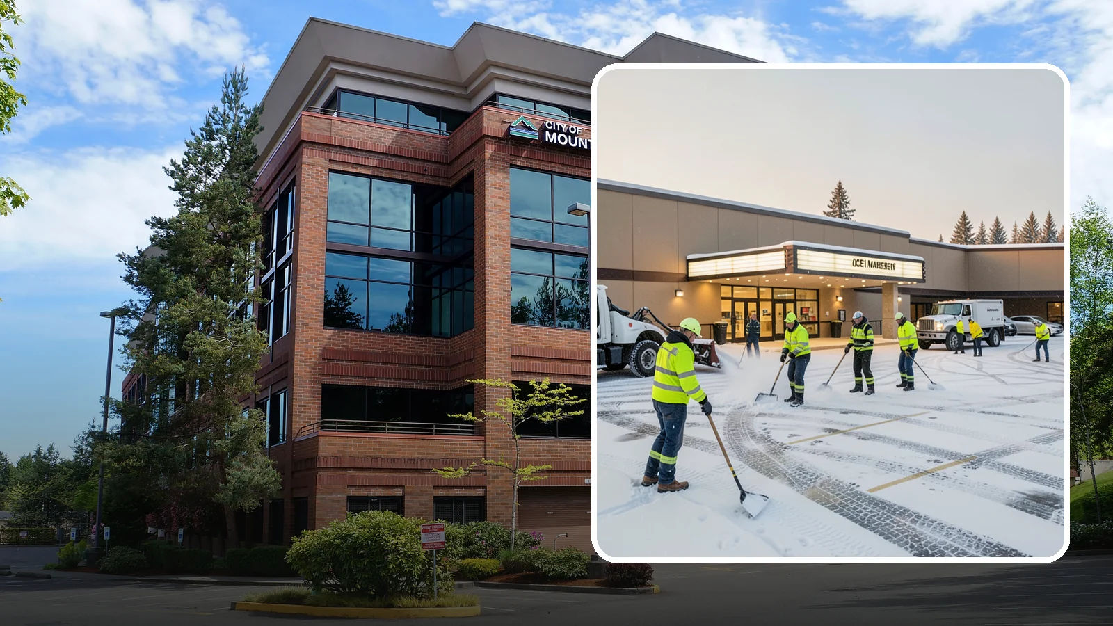Movie Theater Snow Removal in Mountlake Terrace, Snohomish County, WA - A snowy Friday night should not empty your auditoriums, so we keep the lot, box-office walk, and entrance dry and safe for...