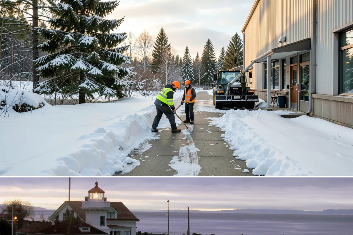 Movie Theater Snow Removal in Mukilteo, Snohomish County, WA - Expect the heaviest need on December through February weekends, when cold evenings follow damp Puget Sound days.