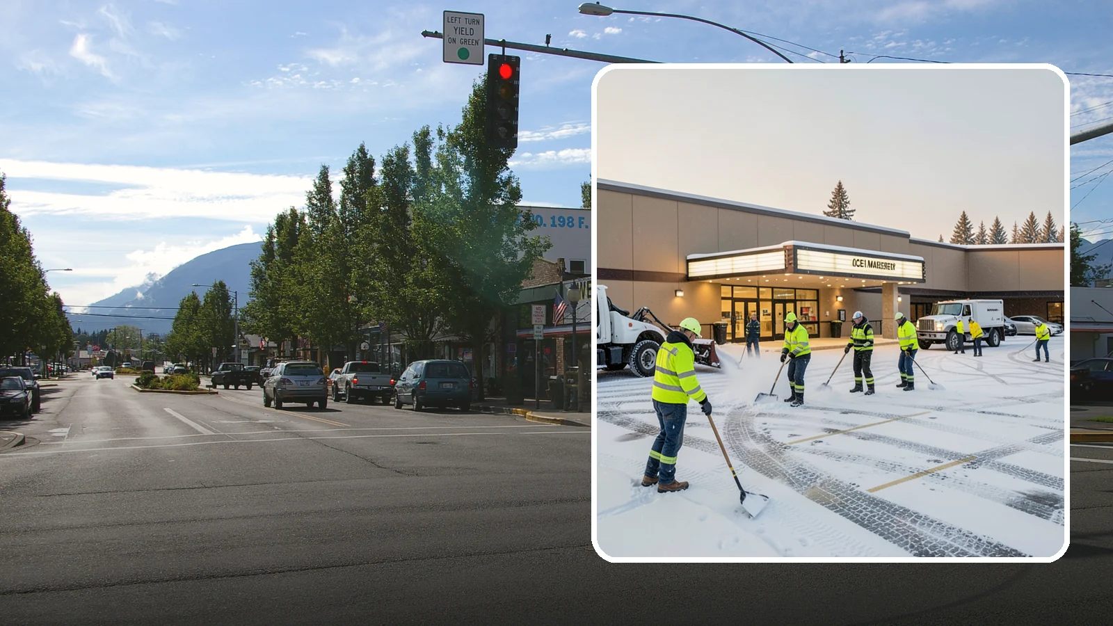 Movie Theater Snow Removal in North Bend, King County, WA - A snowy Friday night should not empty your auditoriums, so we keep the lot, box-office walk, and entrance dry and safe for...