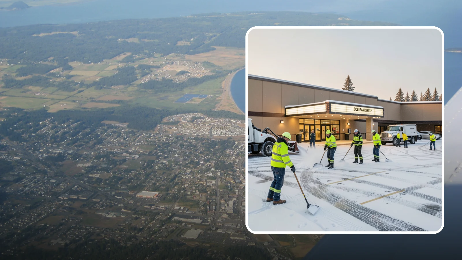 Movie Theater Snow Removal in Oak Harbor, Island County, WA - A snowy Friday night should not empty your auditoriums, so we keep the lot, box-office walk, and entrance dry and safe for...