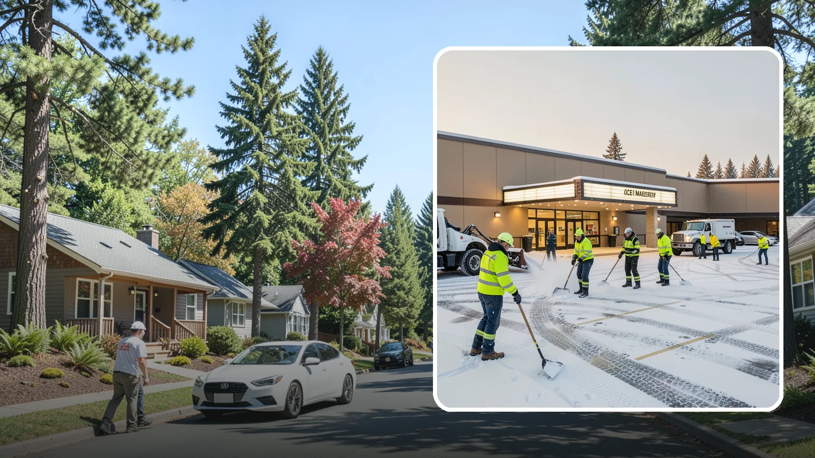 Movie Theater Snow Removal in Orting, Pierce County, WA - A snowy Friday night should not empty your auditoriums, so we keep the lot, box-office walk, and entrance dry and safe for...