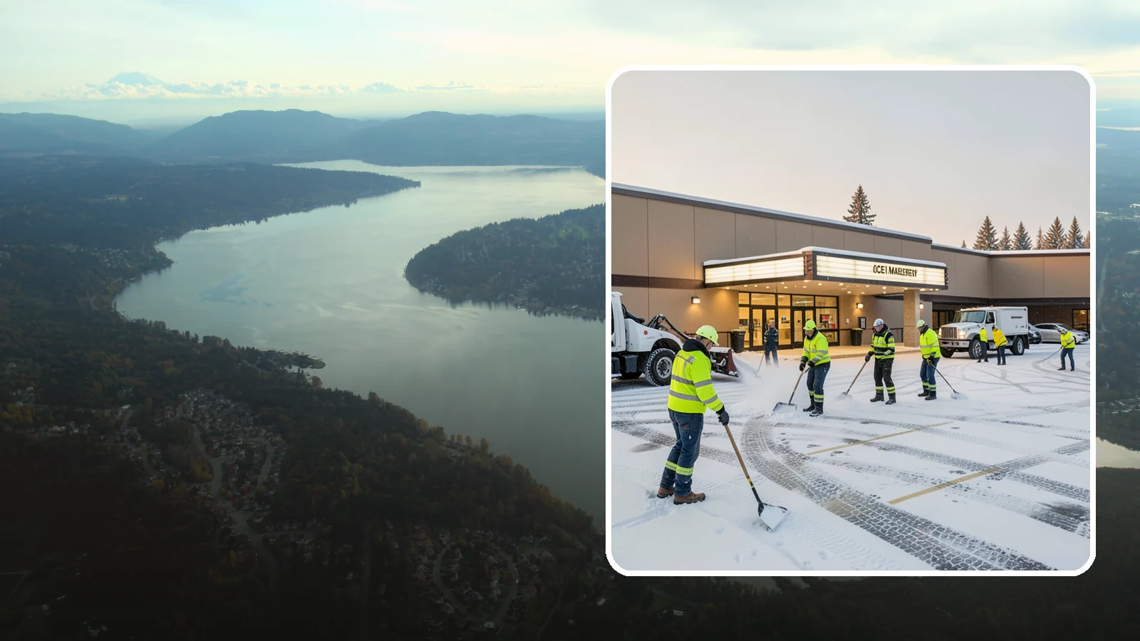 Movie Theater Snow Removal in Sammamish, King County, WA - A snowy Friday night should not empty your auditoriums, so we keep the lot, box-office walk, and entrance dry and safe for...