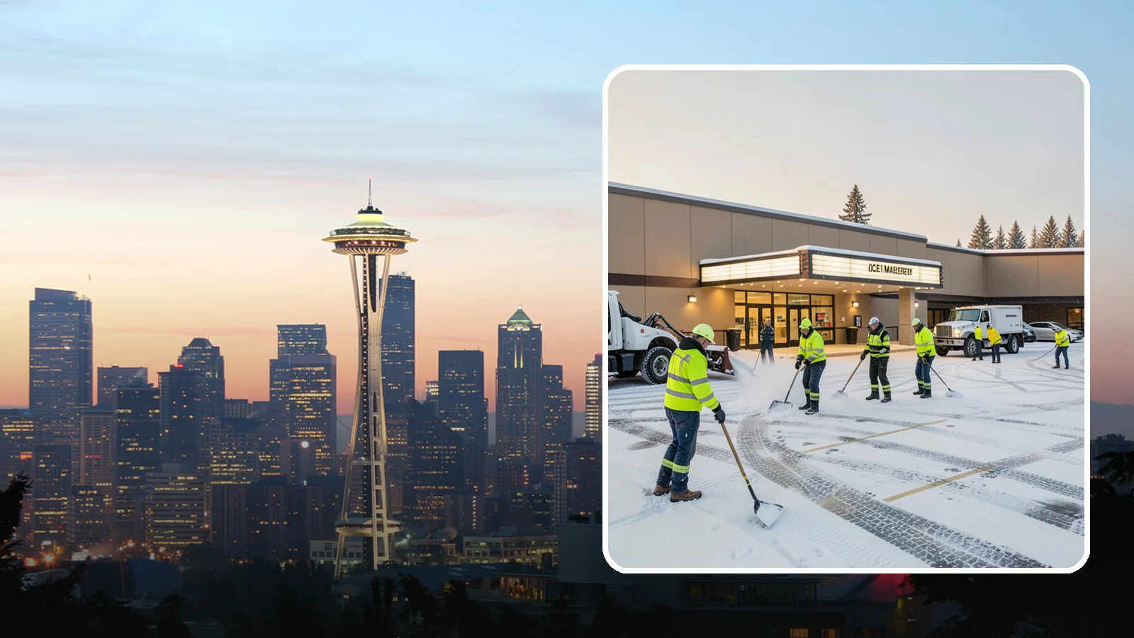 Movie Theater Snow Removal in Seattle, King County, WA - A snowy Friday night should not empty your auditoriums, so we keep the lot, box-office walk, and entrance dry and safe for...
