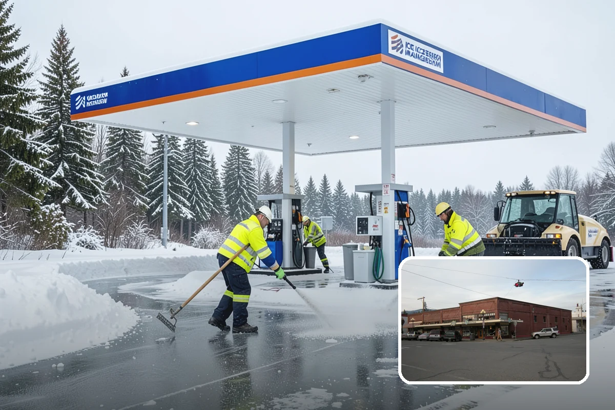 Movie Theater Snow Removal in Sedro-Woolley, Skagit County, WA - Lot cleared and salted before evening showtimes