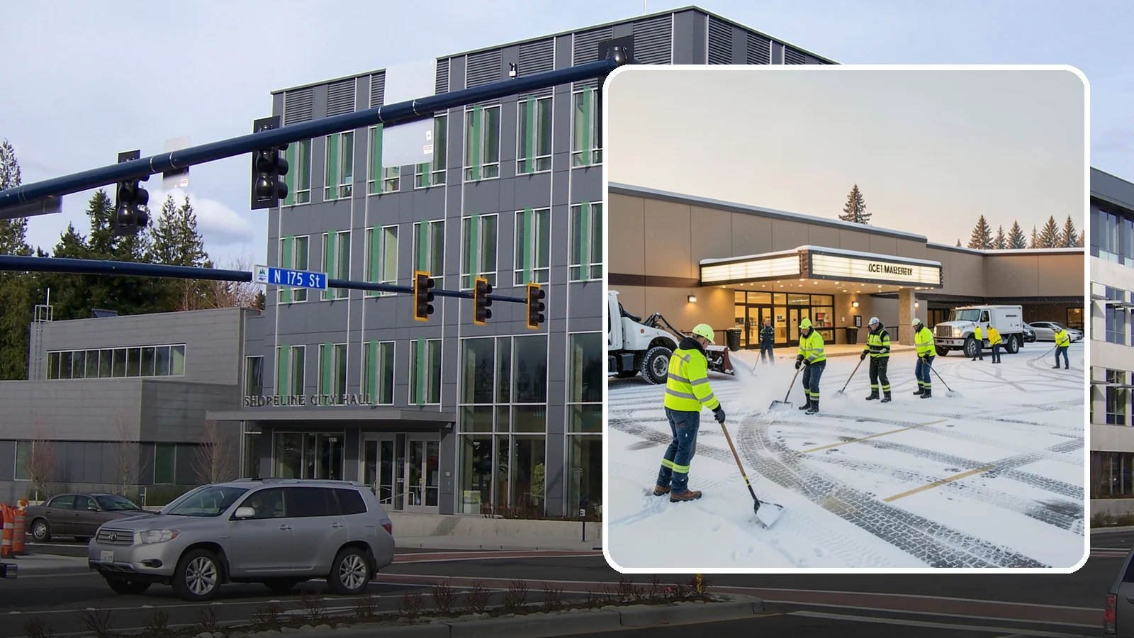 Movie Theater Snow Removal in Shoreline, King County, WA - A snowy Friday night should not empty your auditoriums, so we keep the lot, box-office walk, and entrance dry and safe for...