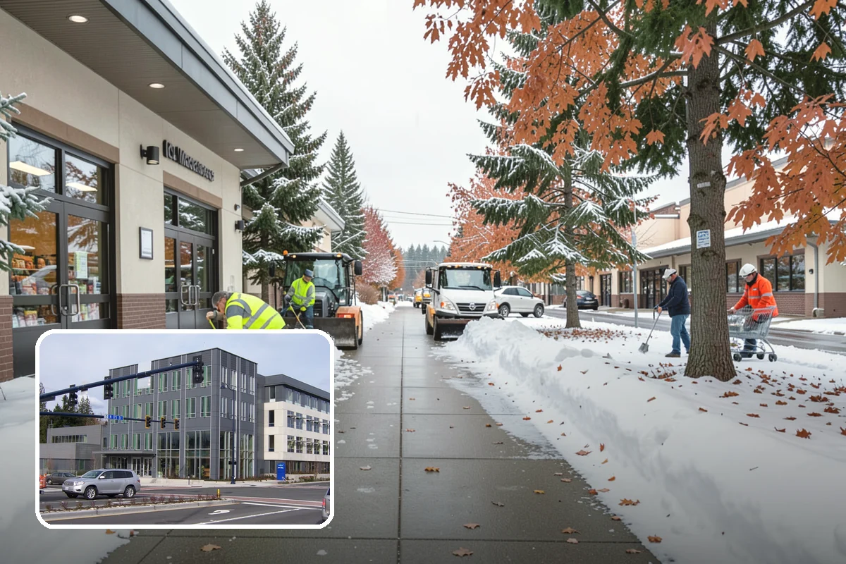 Movie Theater Snow Removal in Shoreline, King County, WA - Lot cleared and salted before evening showtimes
