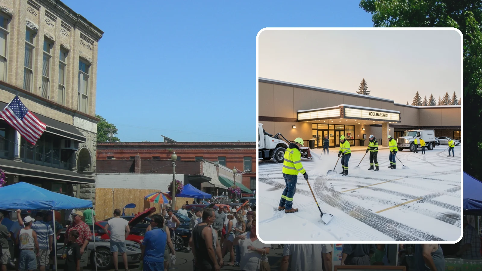 Movie Theater Snow Removal in Snohomish, Snohomish County, WA - A snowy Friday night should not empty your auditoriums, so we keep the lot, box-office walk, and entrance dry and safe for...