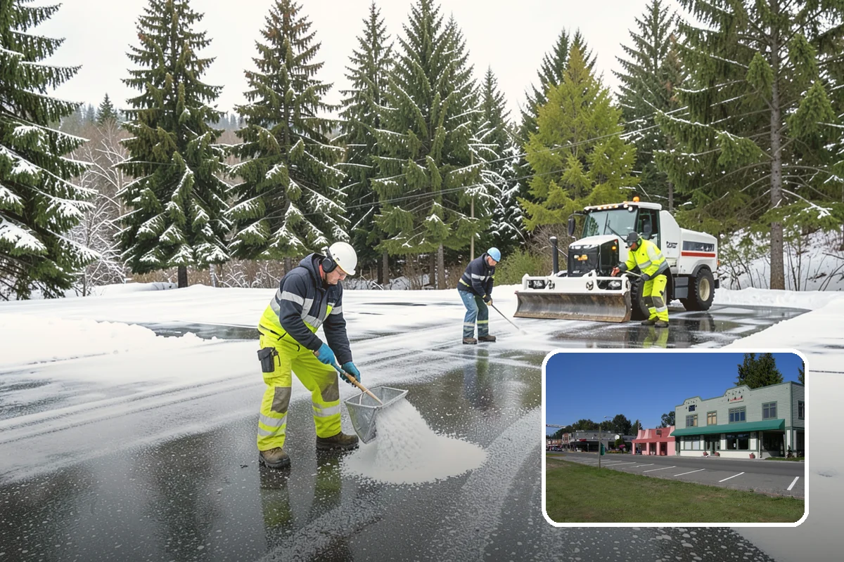 Movie Theater Snow Removal in Snoqualmie, King County, WA - Lot cleared and salted before evening showtimes