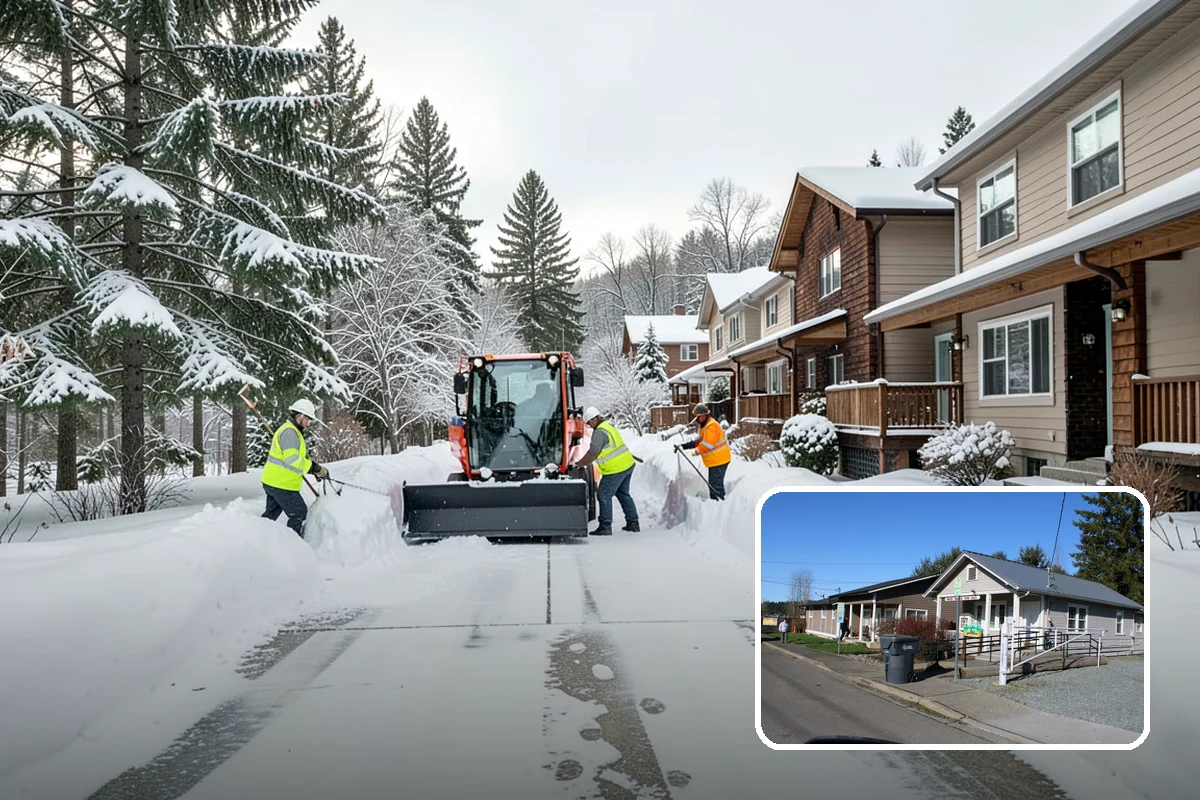 Movie Theater Snow Removal in South Prairie, Pierce County, WA - Lot cleared and salted before evening showtimes