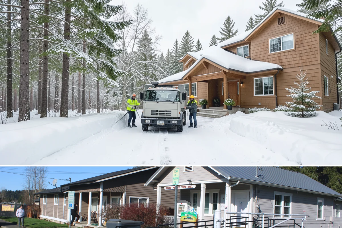 Movie Theater Snow Removal in South Prairie, Pierce County, WA - Expect the heaviest need on December through February weekends, when cold evenings follow damp Puget Sound days.