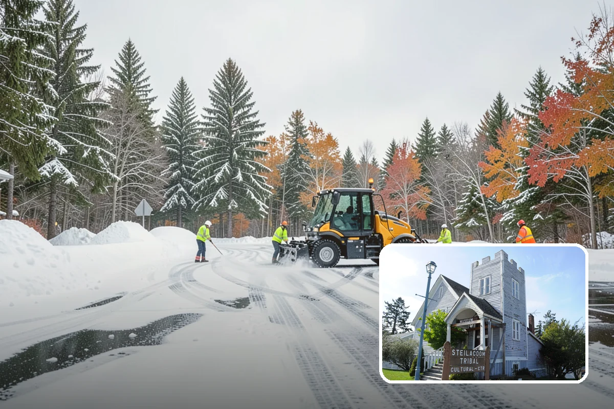 Movie Theater Snow Removal in Steilacoom, Pierce County, WA - Lot cleared and salted before evening showtimes