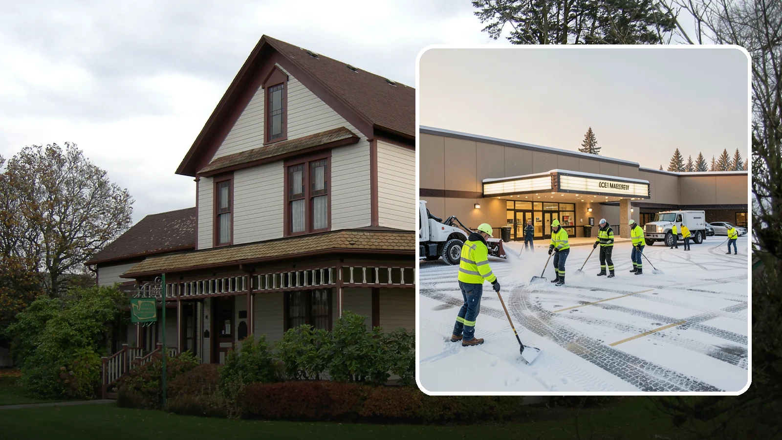 Movie Theater Snow Removal in Sumner, Pierce County, WA - A snowy Friday night should not empty your auditoriums, so we keep the lot, box-office walk, and entrance dry and safe for...