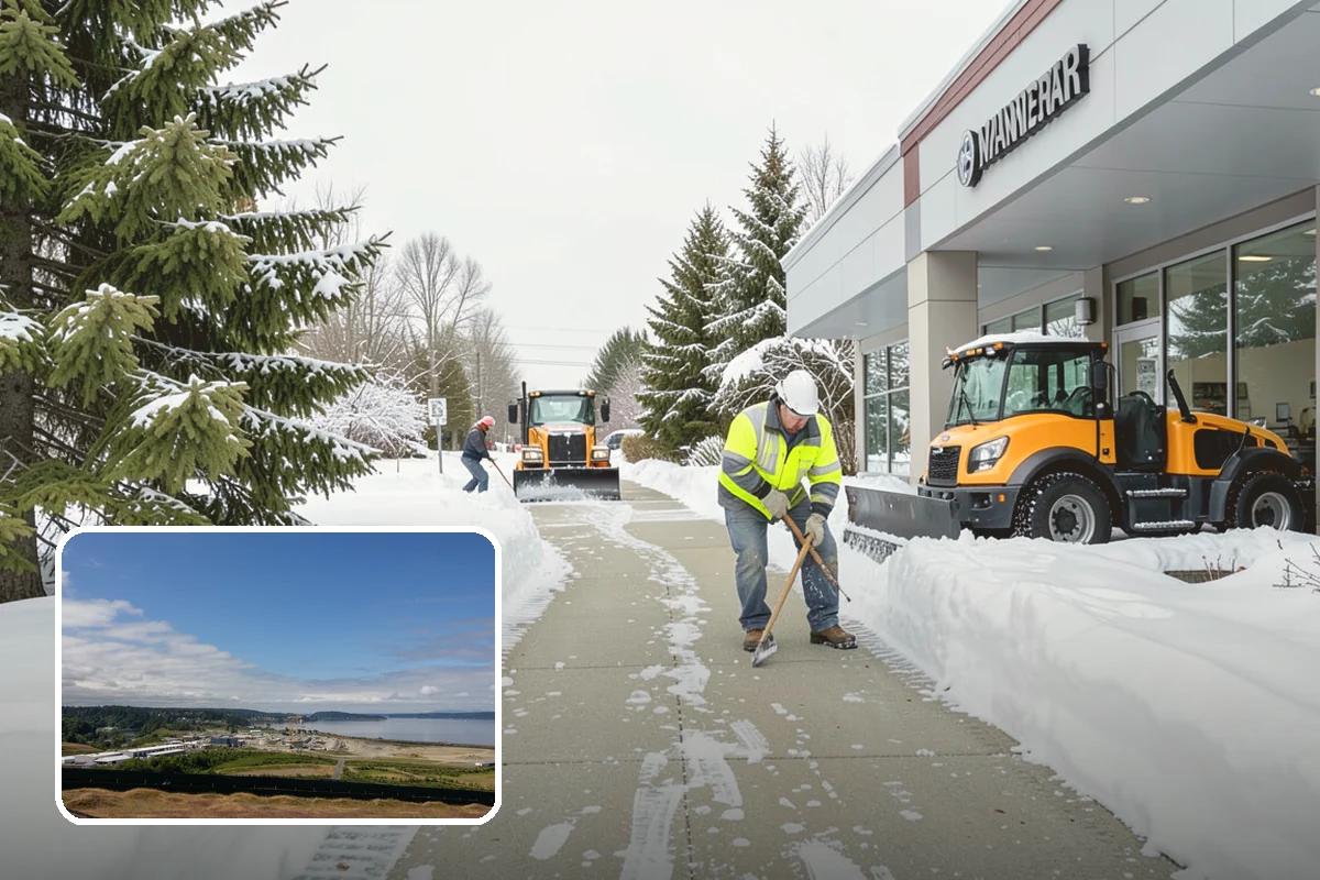 Movie Theater Snow Removal in University Place, Pierce County, WA - Lot cleared and salted before evening showtimes